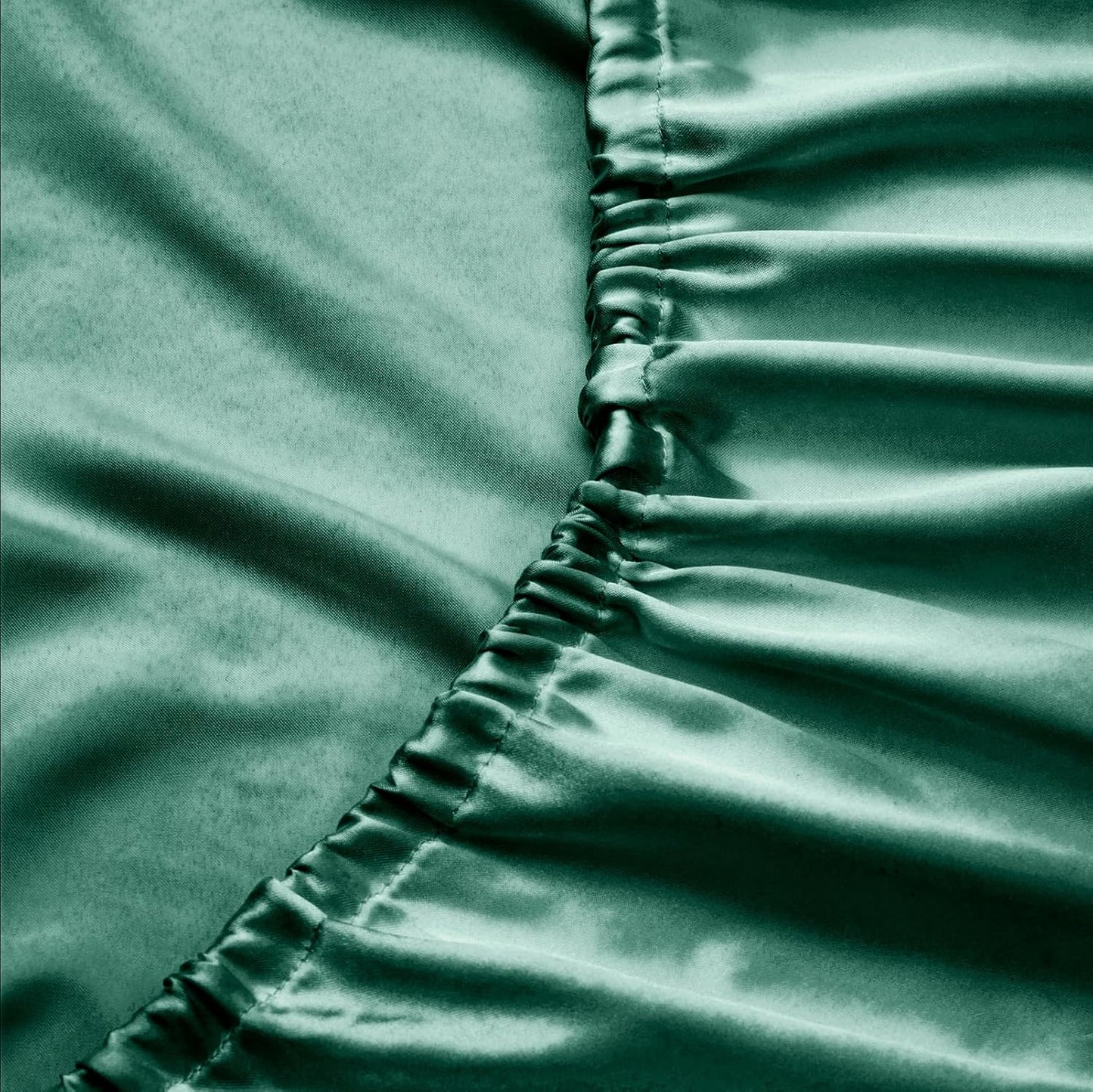 Silk Satin Fitted Sheet With Pillow Covers Dark Green