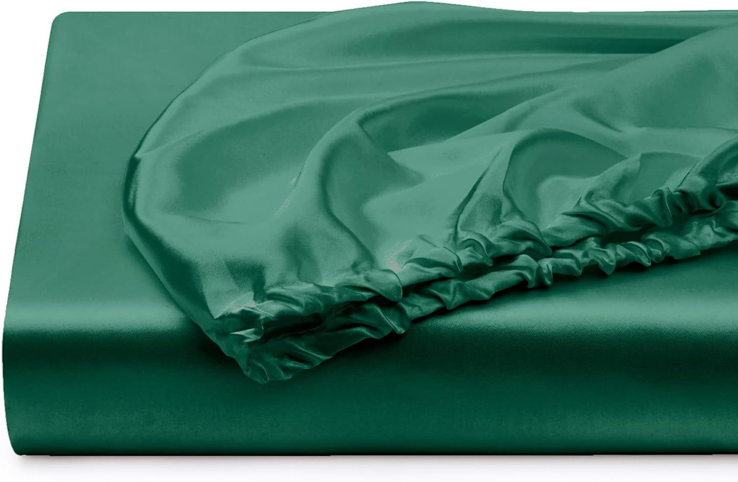 Silk Satin Fitted Sheet With Pillow Covers Dark Green