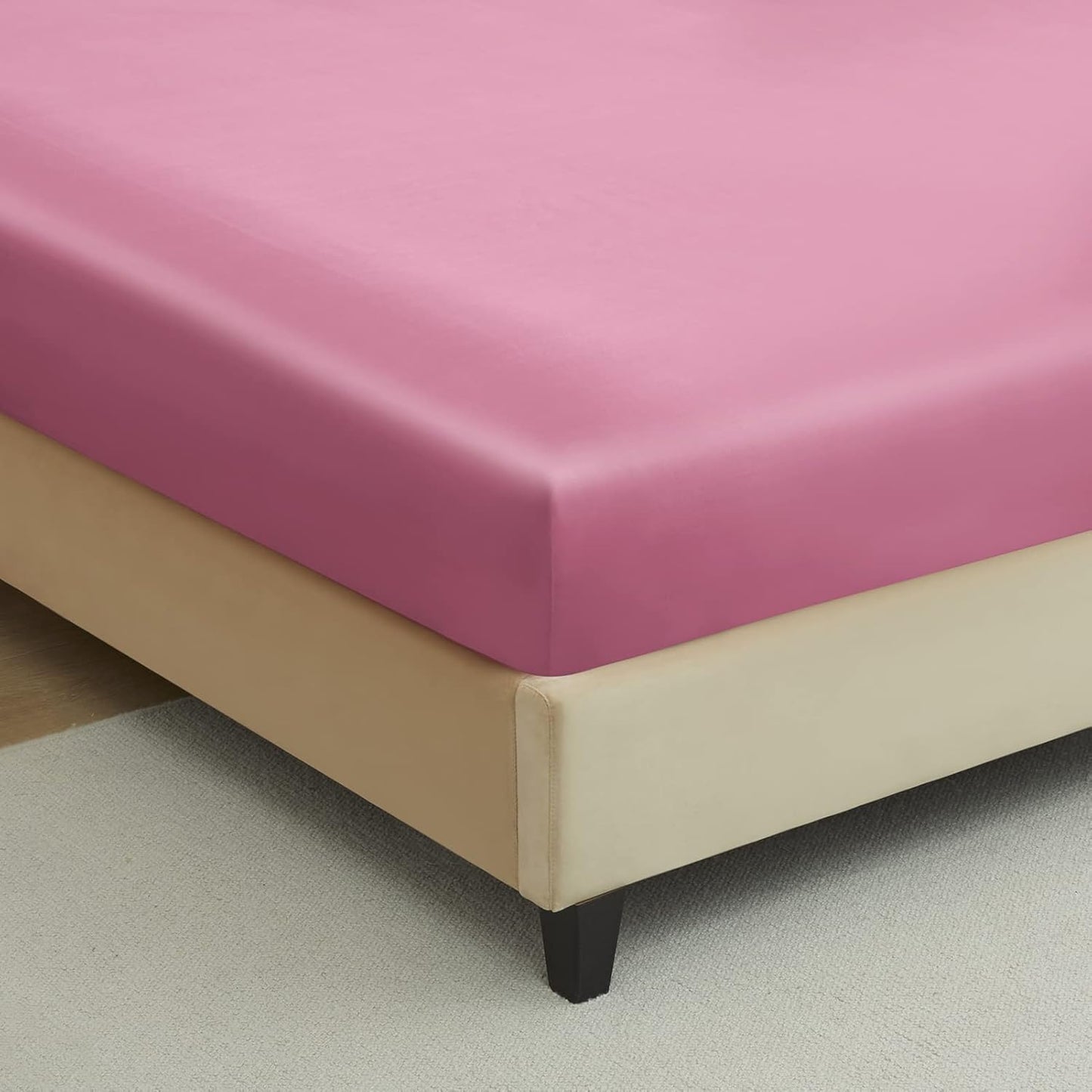 Silk Satin Fitted Sheet With Pillow Covers French Pink