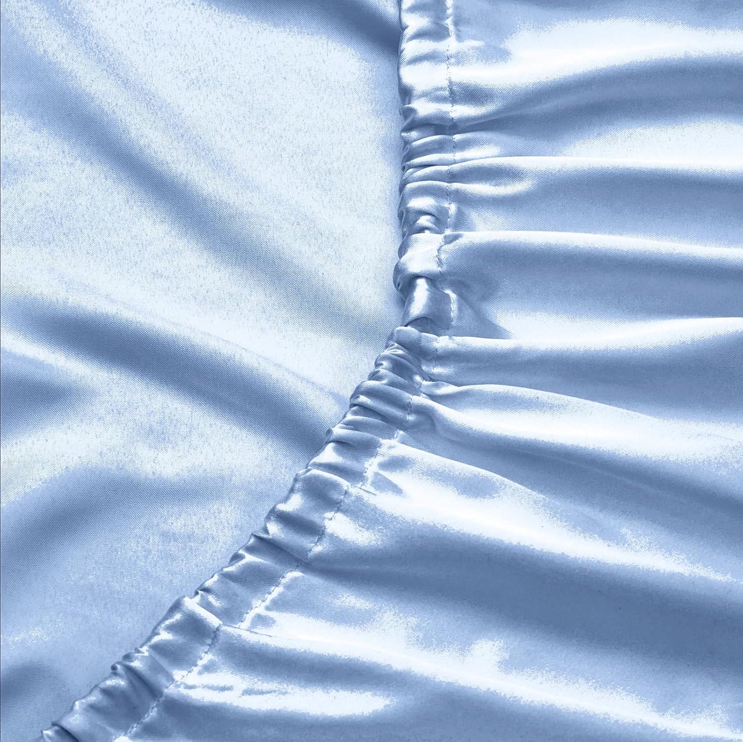 Silk Satin Fitted Sheet With Pillow Covers Light Blue