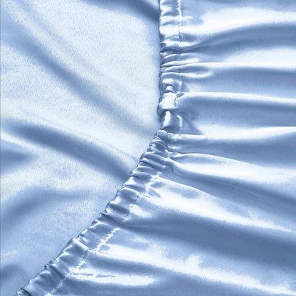 Silk Satin Fitted Sheet With Pillow Covers Light Blue