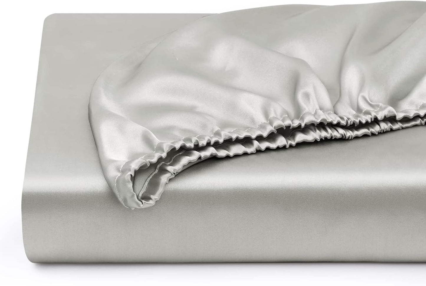 Silk Satin Fitted Sheet With Pillow Covers Light Gray