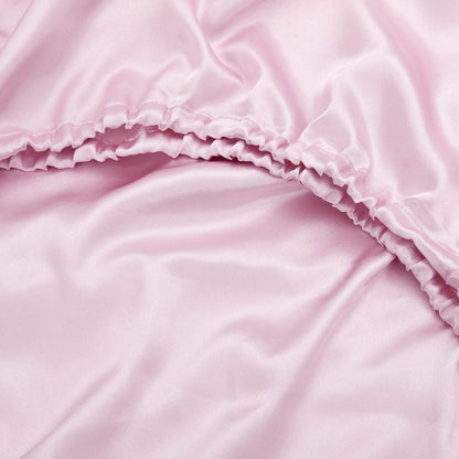 Silk Satin Fitted Sheet With Pillow Covers Pink