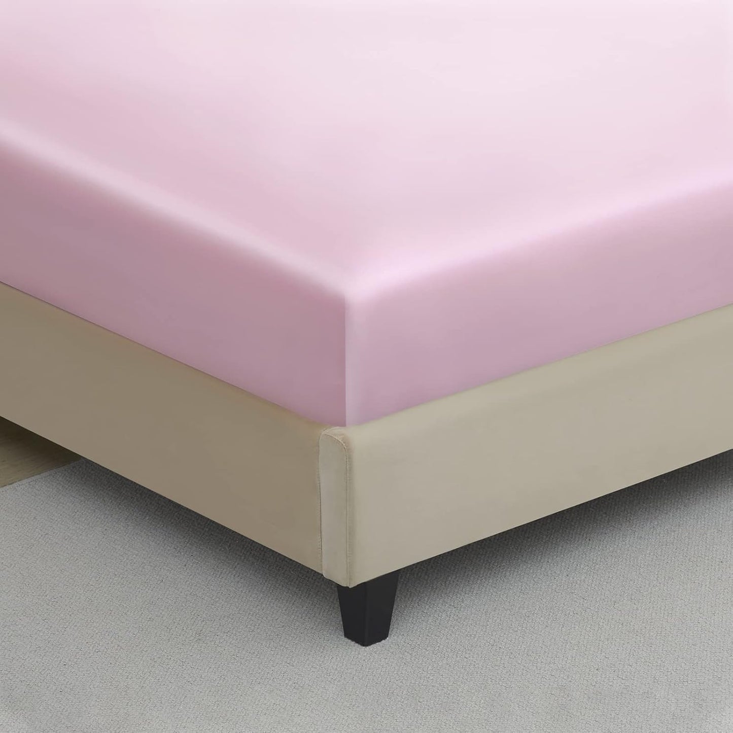 Silk Satin Fitted Sheet With Pillow Covers Pink