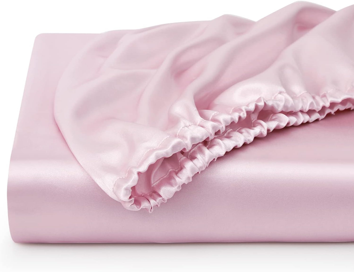 Silk Satin Fitted Sheet With Pillow Covers Pink