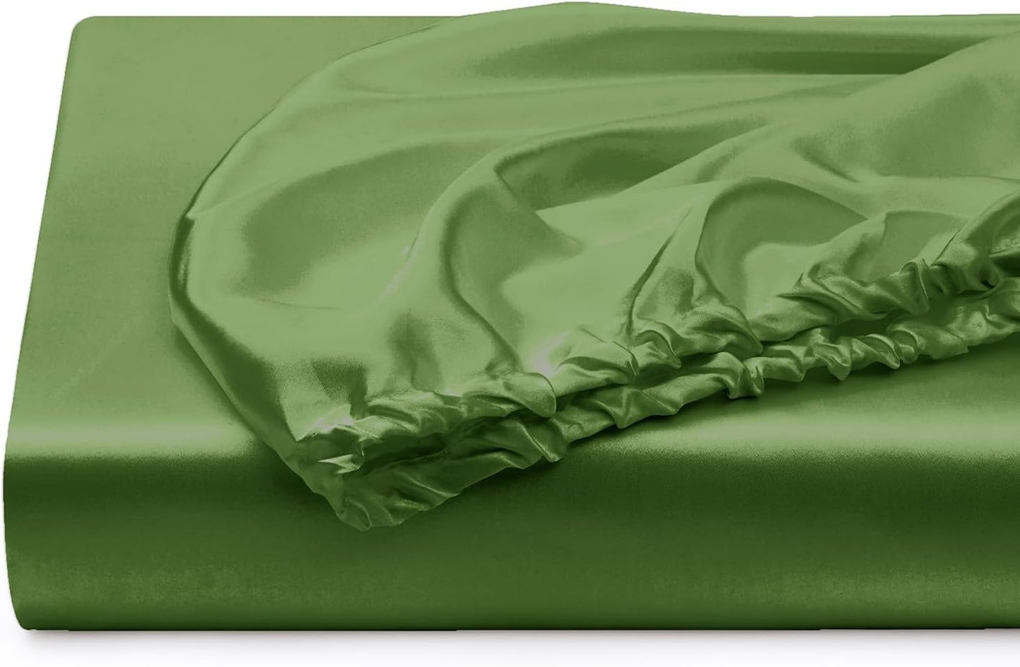 Silk Satin Fitted Sheet With Pillow Covers Sage Green