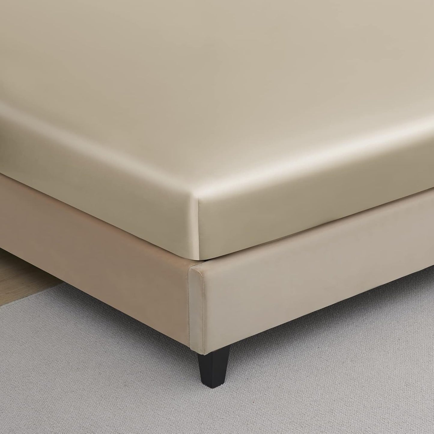 Silk Satin Fitted Sheet With Pillow Covers Taupe