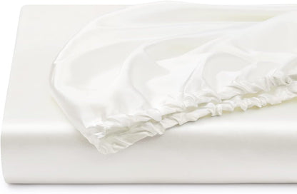 Silk Satin Fitted Sheet With Pillow Covers  White