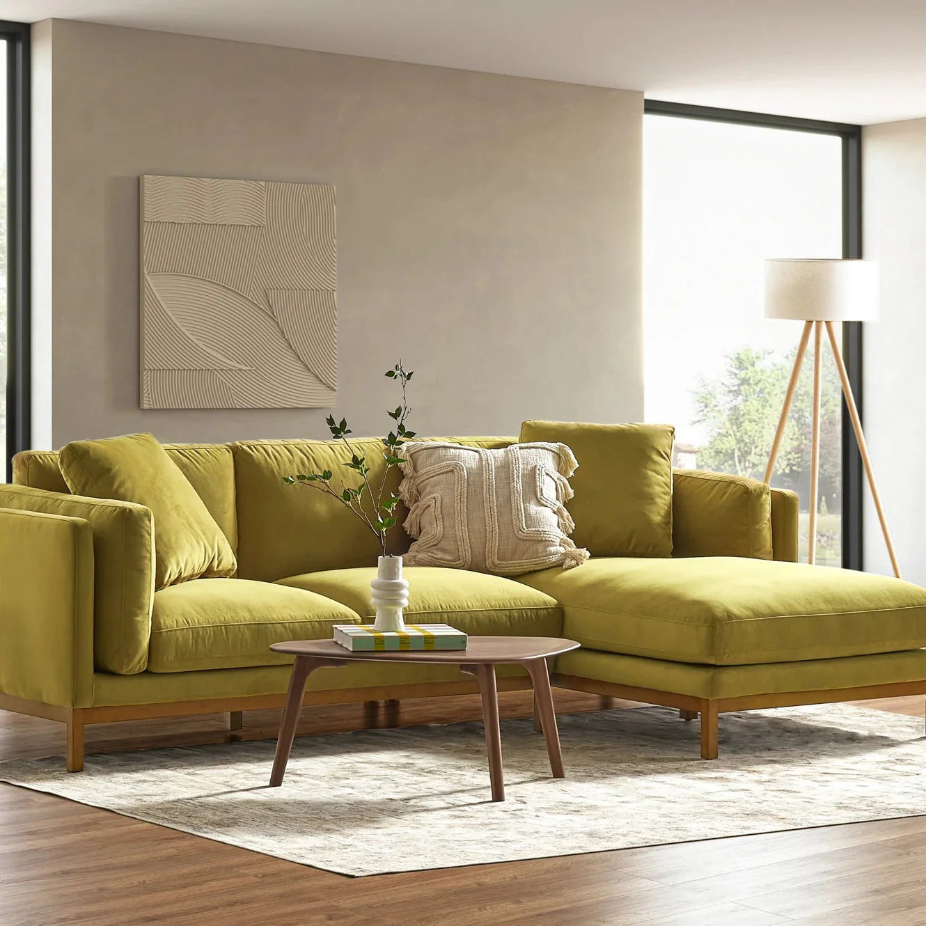 Regalia Luxe Chaise Sectional Sofa In Olive Gold