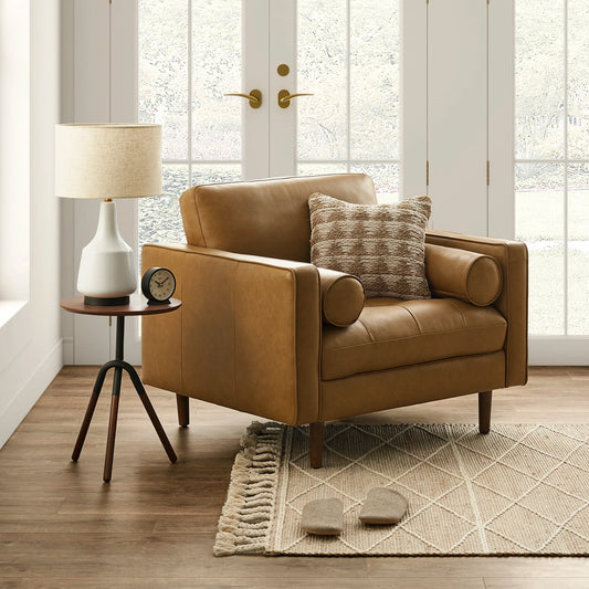 PlushEase Leather Armchair in Caramel