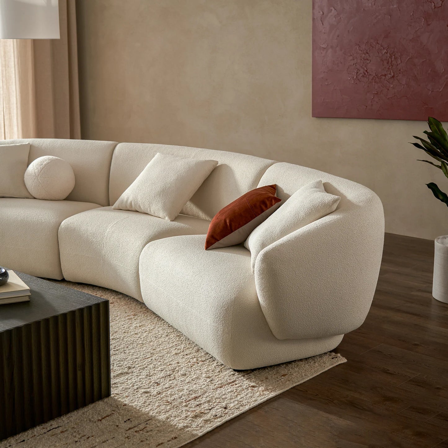 AristoCurve Curve Sofa In Beige Boucle