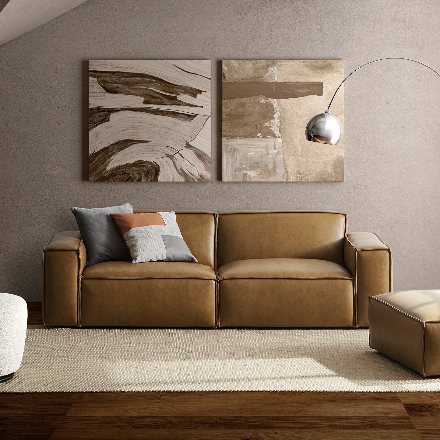 Savannah Luxe Leather Sofa in Caramel