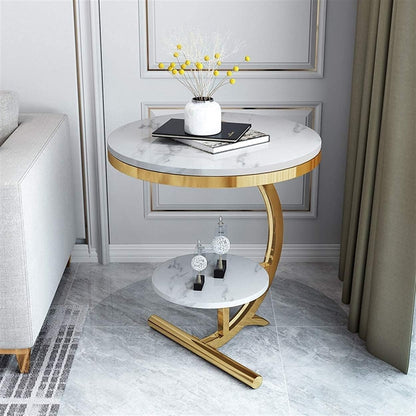 C Shape Marble & Metal Side Table