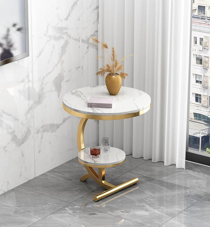 C Shape Marble & Metal Side Table