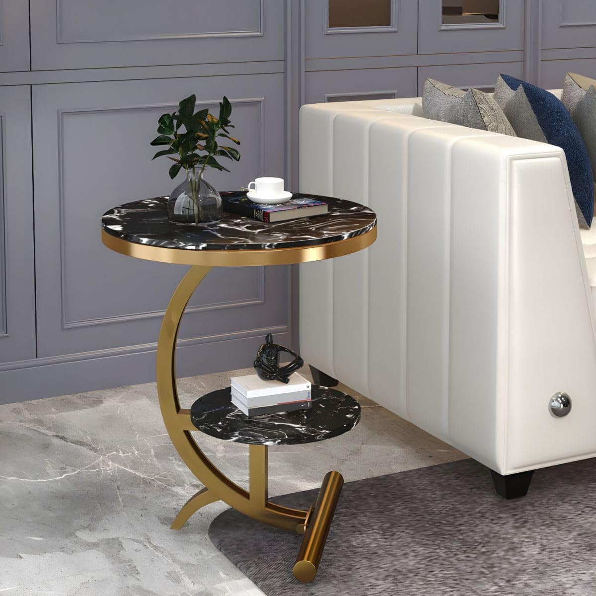 C Shape Marble & Metal Side Table