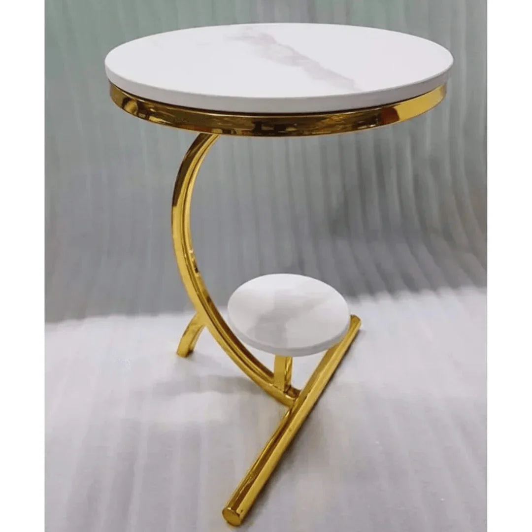 C Shape Marble & Metal Side Table