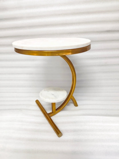 C Shape Marble & Metal Side Table