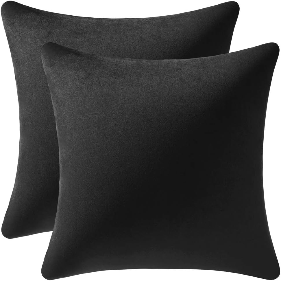 Soft Velvet Square Throw Pillow Cases or Cushion Covers Black