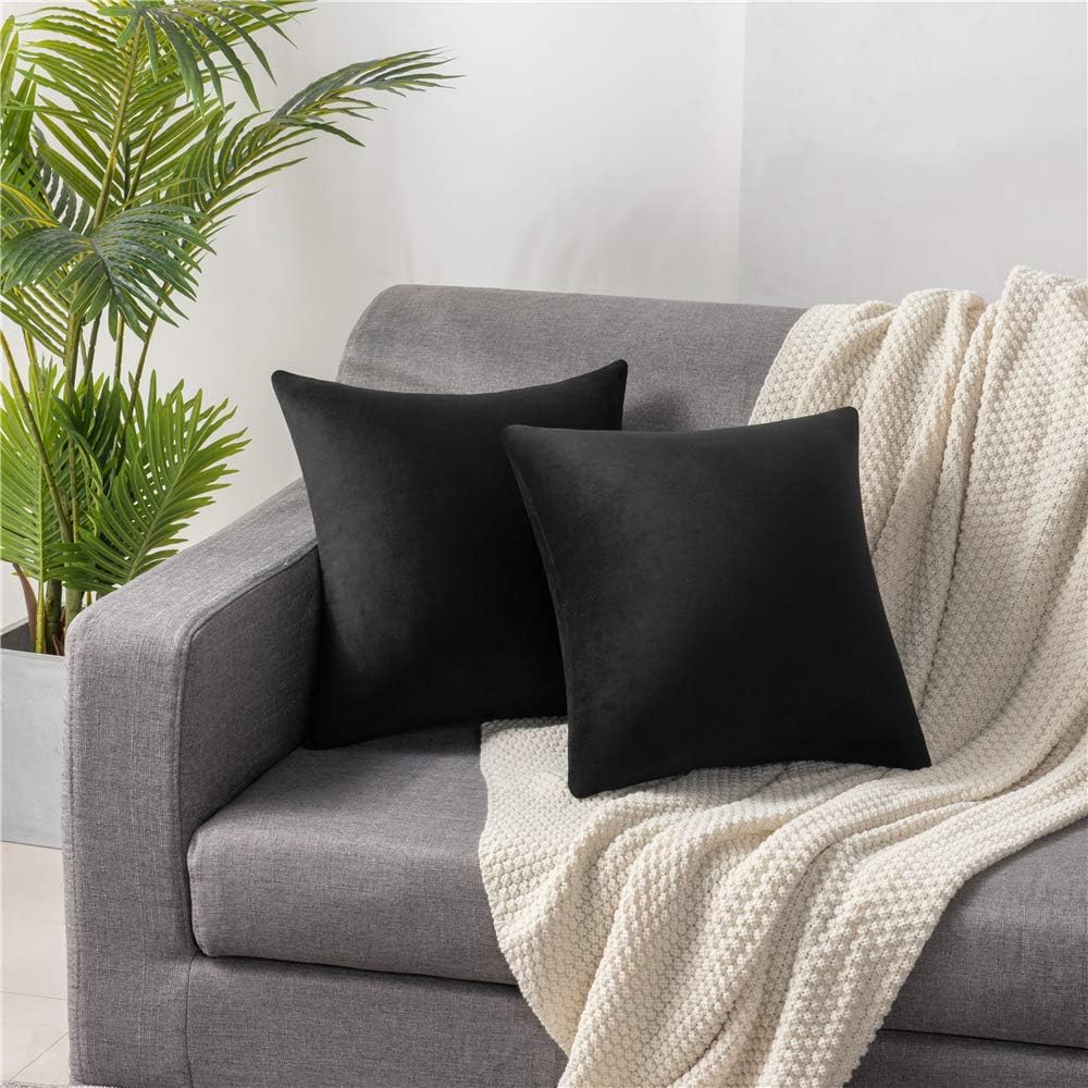 Soft Velvet Square Throw Pillow Cases or Cushion Covers Black