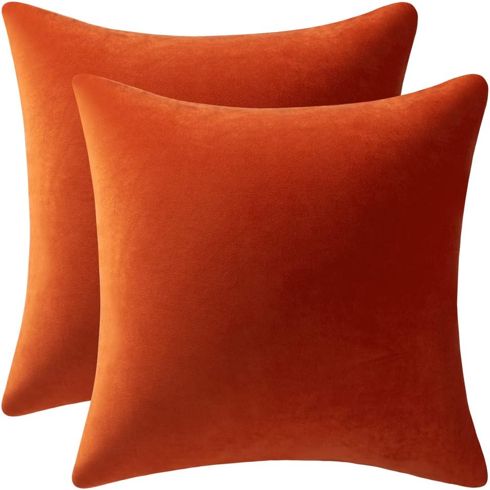 Soft Velvet Square Throw Pillow Cases or Cushion Covers Burnt Orange