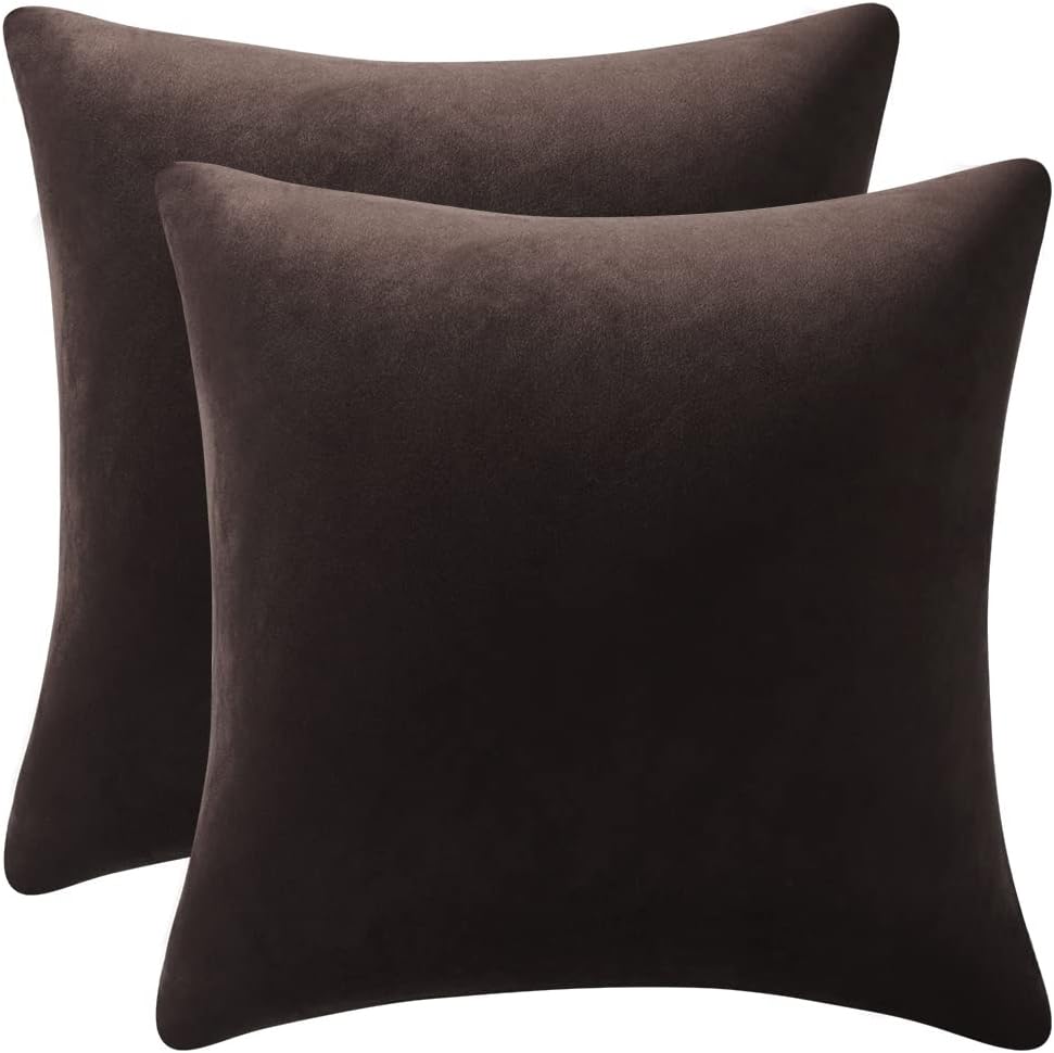 Soft Velvet Square Throw Pillow Cases or Cushion Covers Chocolate Brown