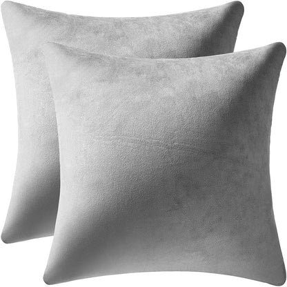 Soft Velvet Square Throw Pillow Cases or Cushion Covers Light Grey