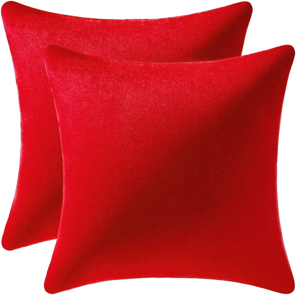 Soft Velvet Square Throw Pillow Cases or Cushion Covers Red