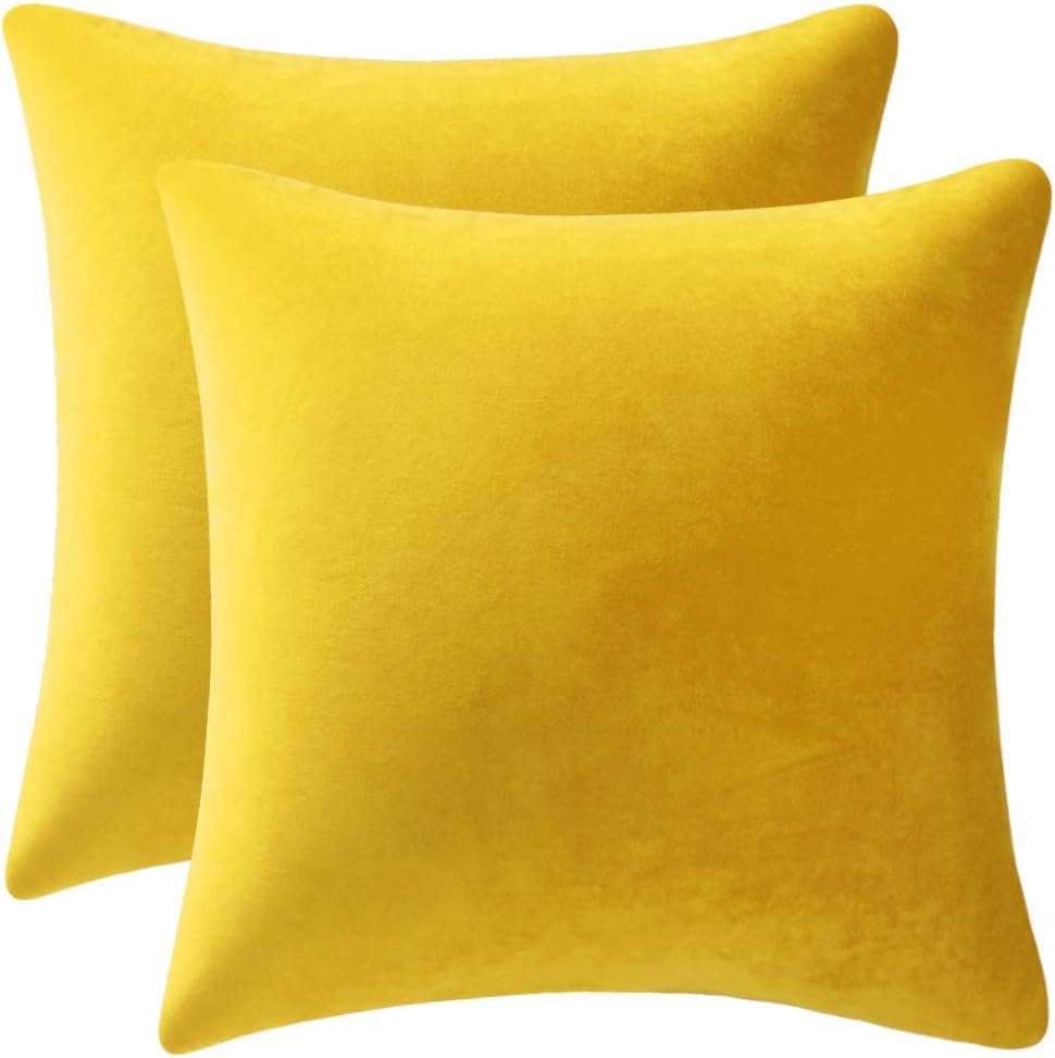 Soft Velvet Square Throw Pillow Cases or Cushion Covers Yellow