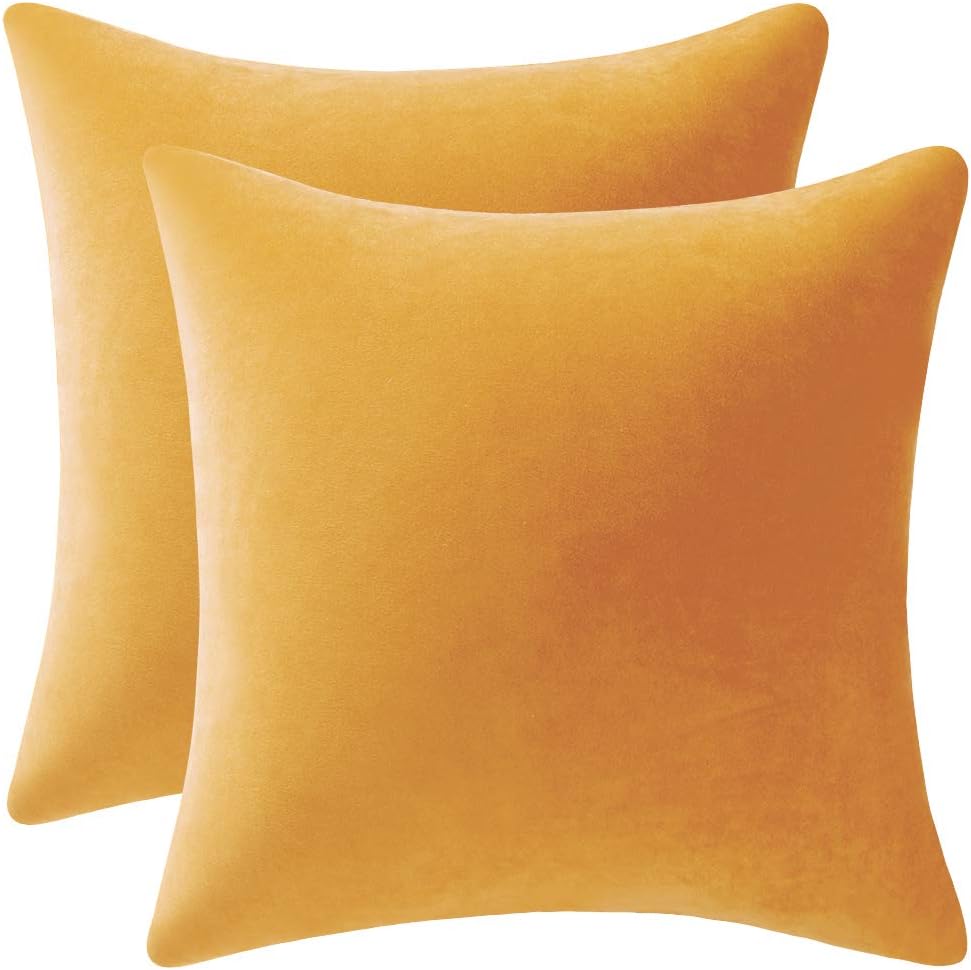 Soft Velvet Square Throw Pillow Cases or Cushion Covers Golden Yellow