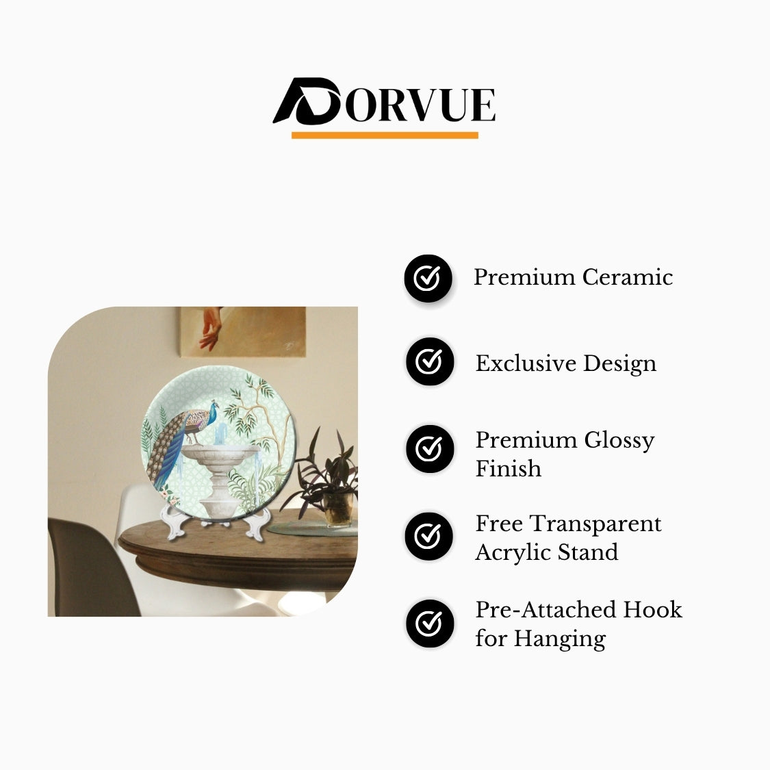 Royal Fountain Peacock Cascade Decorative Wall Plate Ceramic For Home Décor