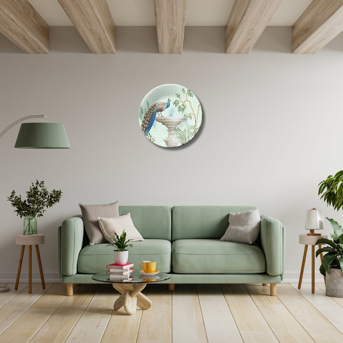 Royal Fountain Peacock Cascade Decorative Wall Plate Ceramic For Home Décor