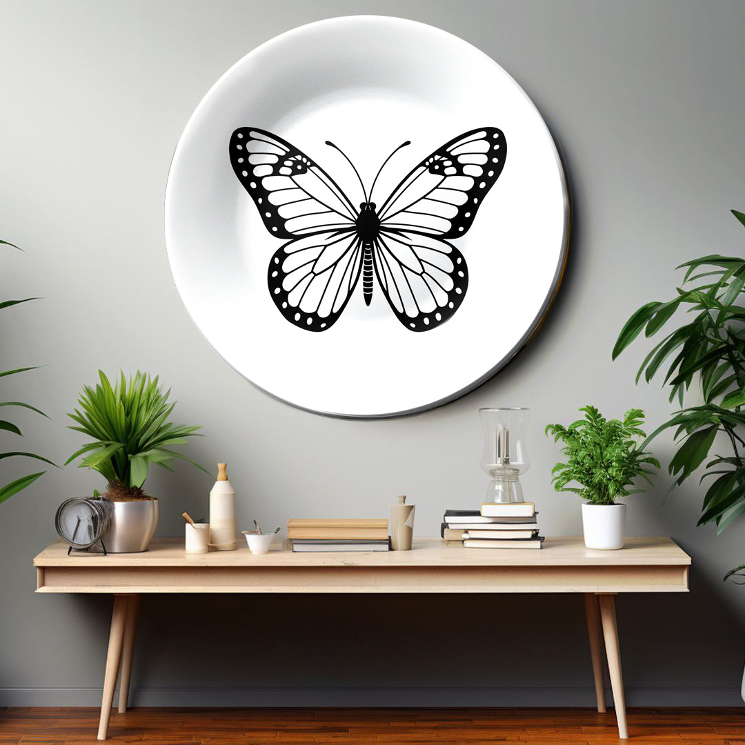 Monochrome Butterfly Decorative Wall Plate