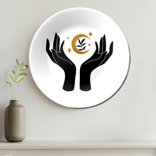 Boho Hands with Moon and Star Decorative Wall Plate