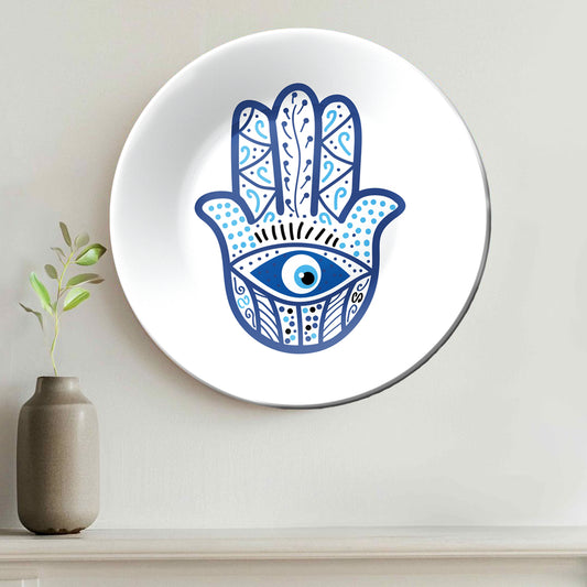 Hamsha Evil Eye Hand Blue Minimalist Decorative Wall Plate