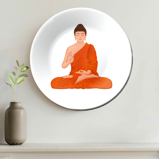 Orange and White Buddha Decorative Wall Plate