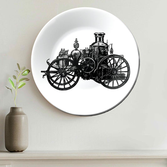 Antique Victorian Early Pumper Fire Truck Cart Or Steam Fire Engine Ceramic Wall Plate