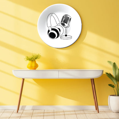 Microphone With Headphones Decorative Wall Plate