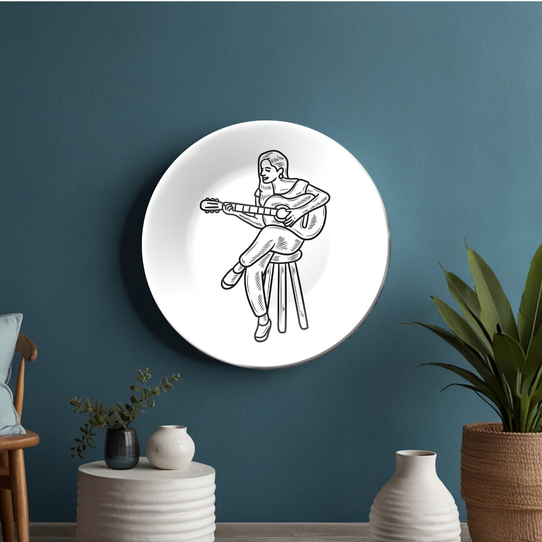 Woman Playing Guitar Timeless Decorative Wall Plate