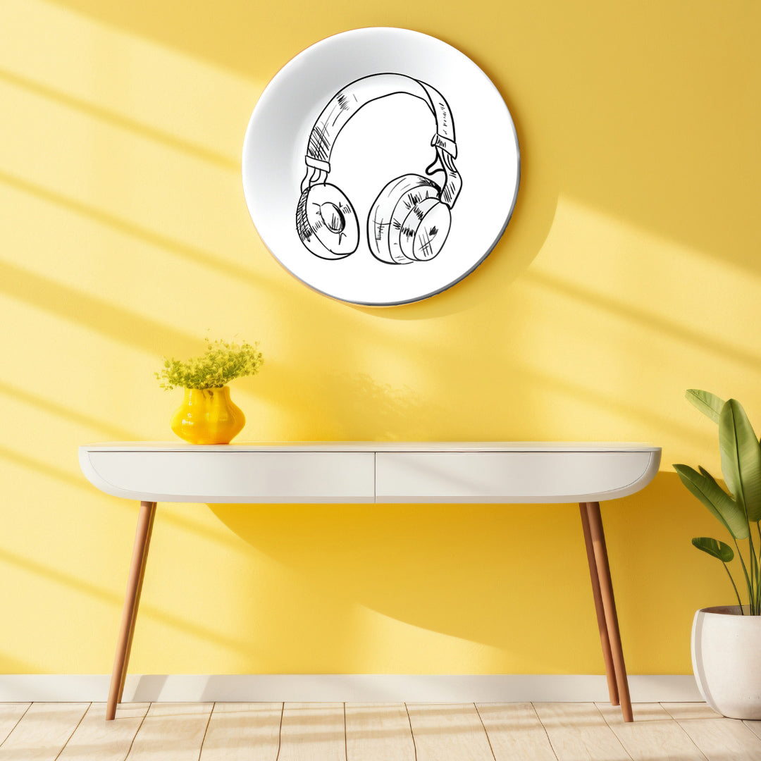 Headphone Black and White Art Decorative Wall Plate