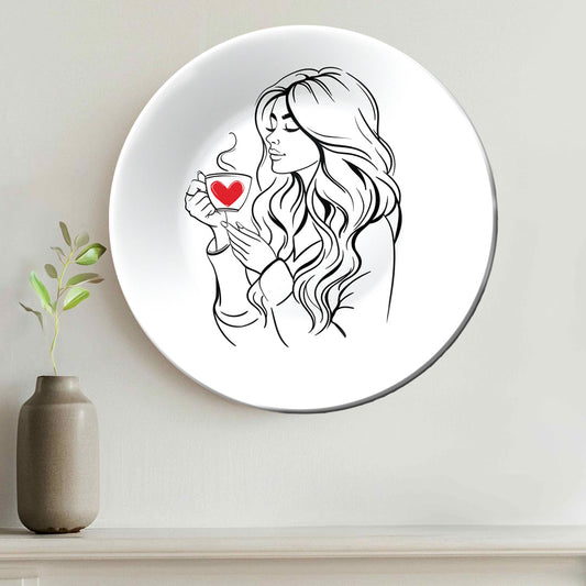 The Coffee Girl Decorative Ceramic Wall Plate