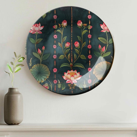 Lotus Flower Pichwai Home Decor Ceramic Wall Plate