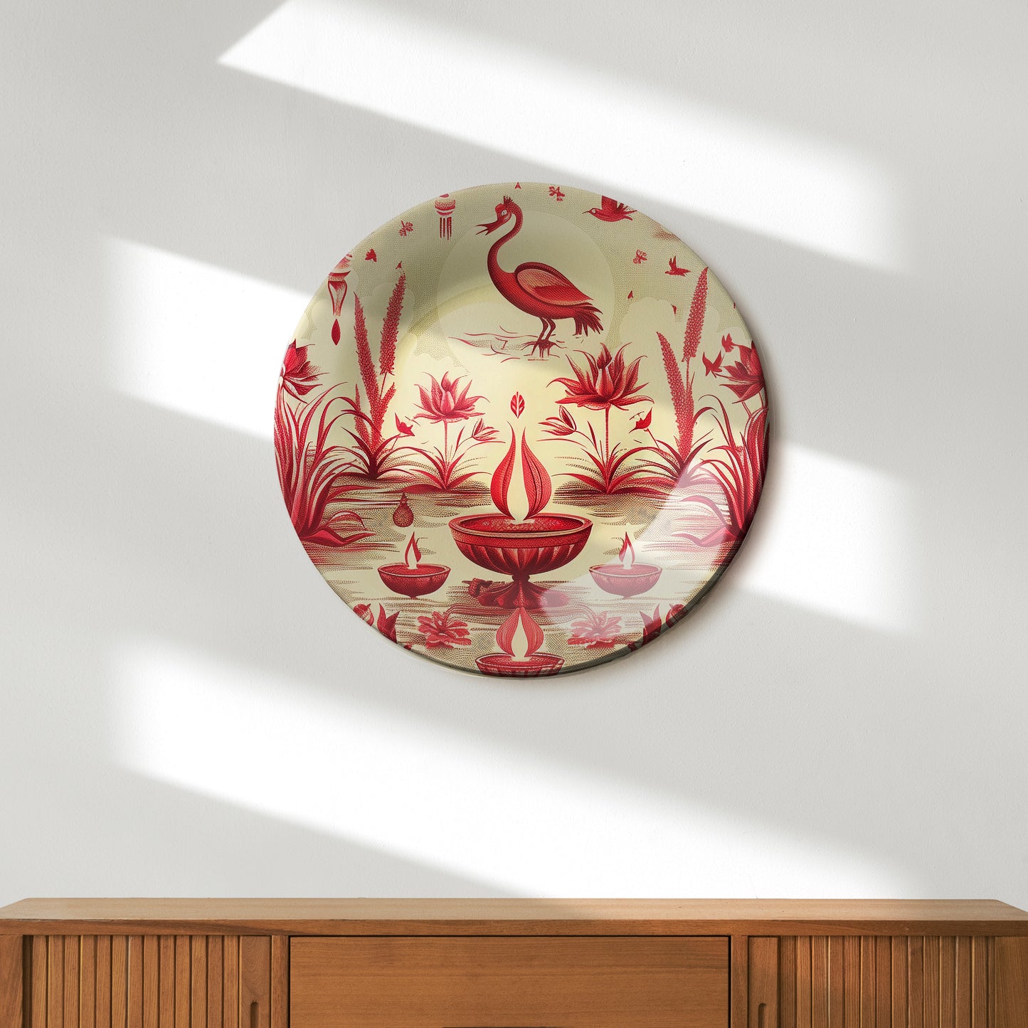 Crimson Reflections Home Decor Ceramic Wall Plate