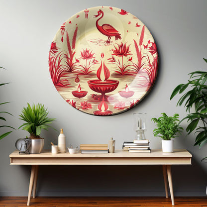 Crimson Reflections Home Decor Ceramic Wall Plate