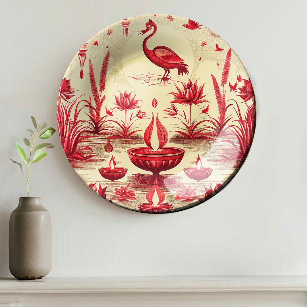 Crimson Reflections Home Decor Ceramic Wall Plate