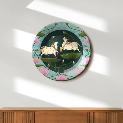 Pichwai Cow and Lotus Home Decor Ceramic Wall Plate