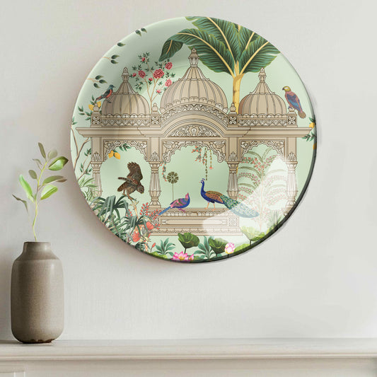 Peacock Paradise Mughal Art Home Decor Ceramic Wall Plate