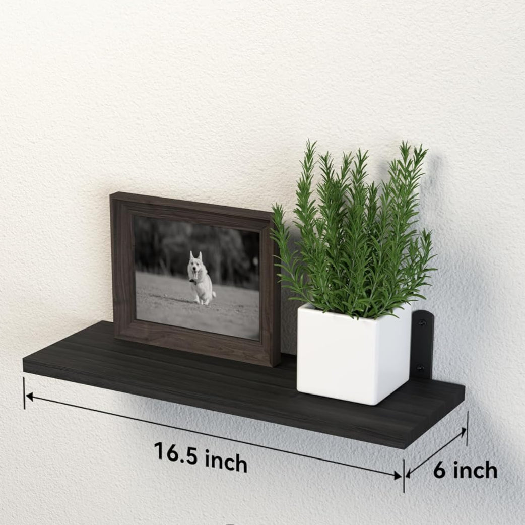 Set of 3 Wall Mounted Floating Wood Shelves Black