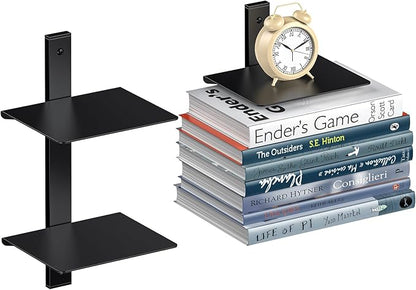 2 Tier Invisible Floating Bookshelf Black