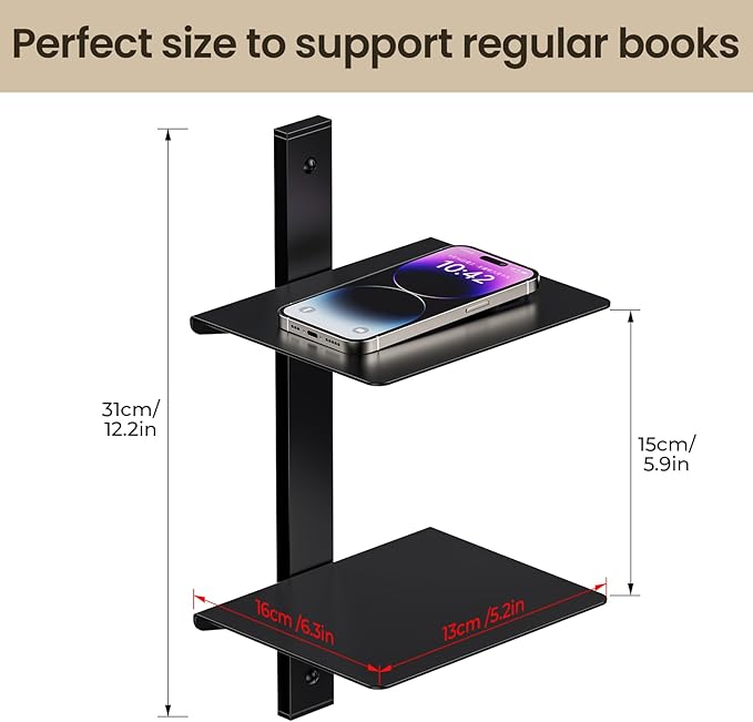 2 Tier Invisible Floating Bookshelf Black