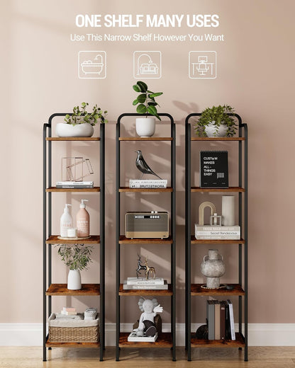 5 Tier Industrial Corner Bookshelf Brown